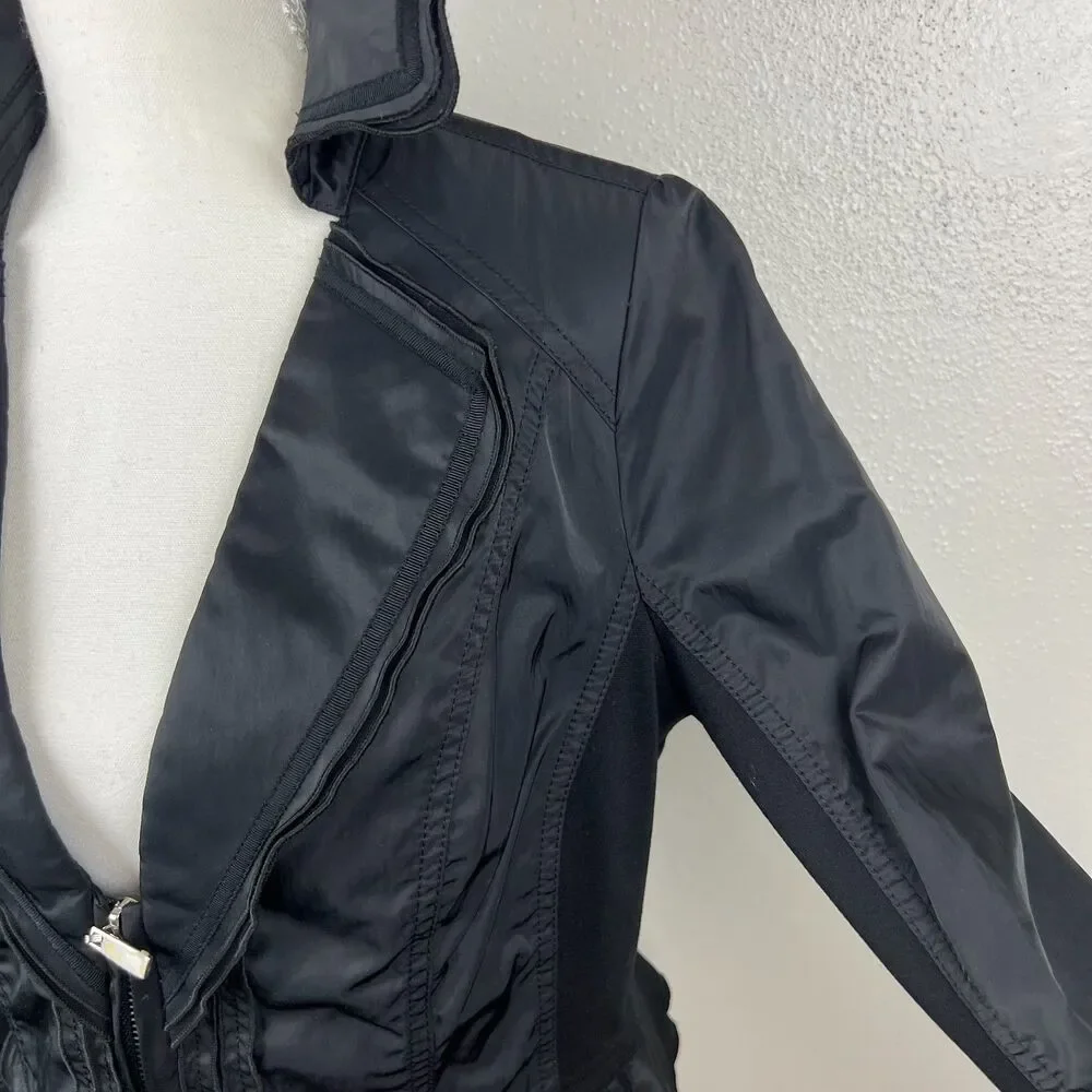 White House Black Market Blazer Women 8 Black Zip Long Sleeve Jacket Mixed Media